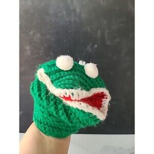 Vintage Handmade Knitted Alligator Hand Puppet